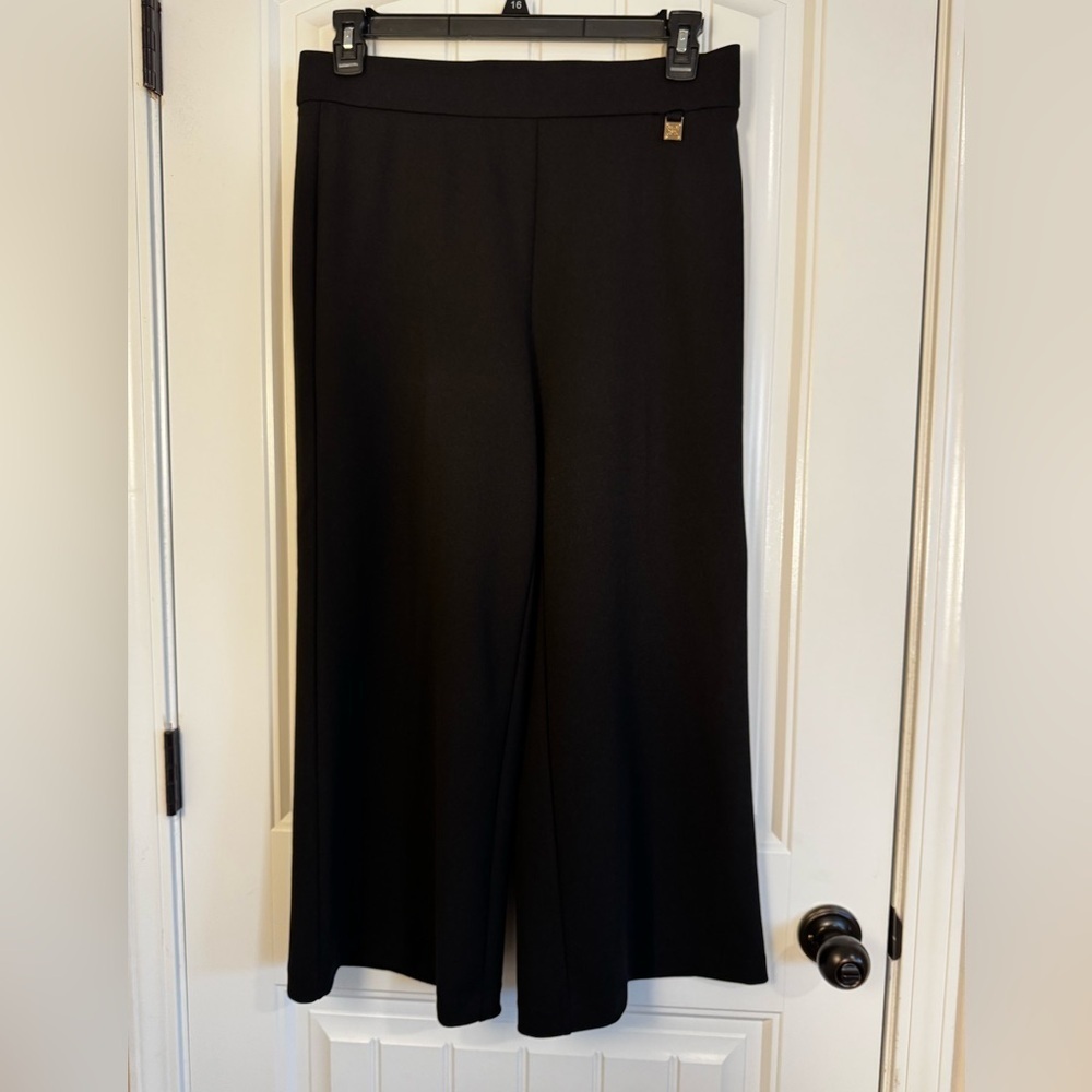Rafaella Black Wide-Leg Ankle Length Pull-On Pants